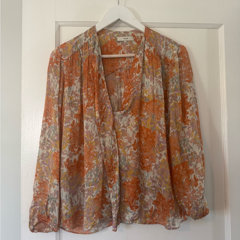 Vince Silk Floral Orange Blouse
